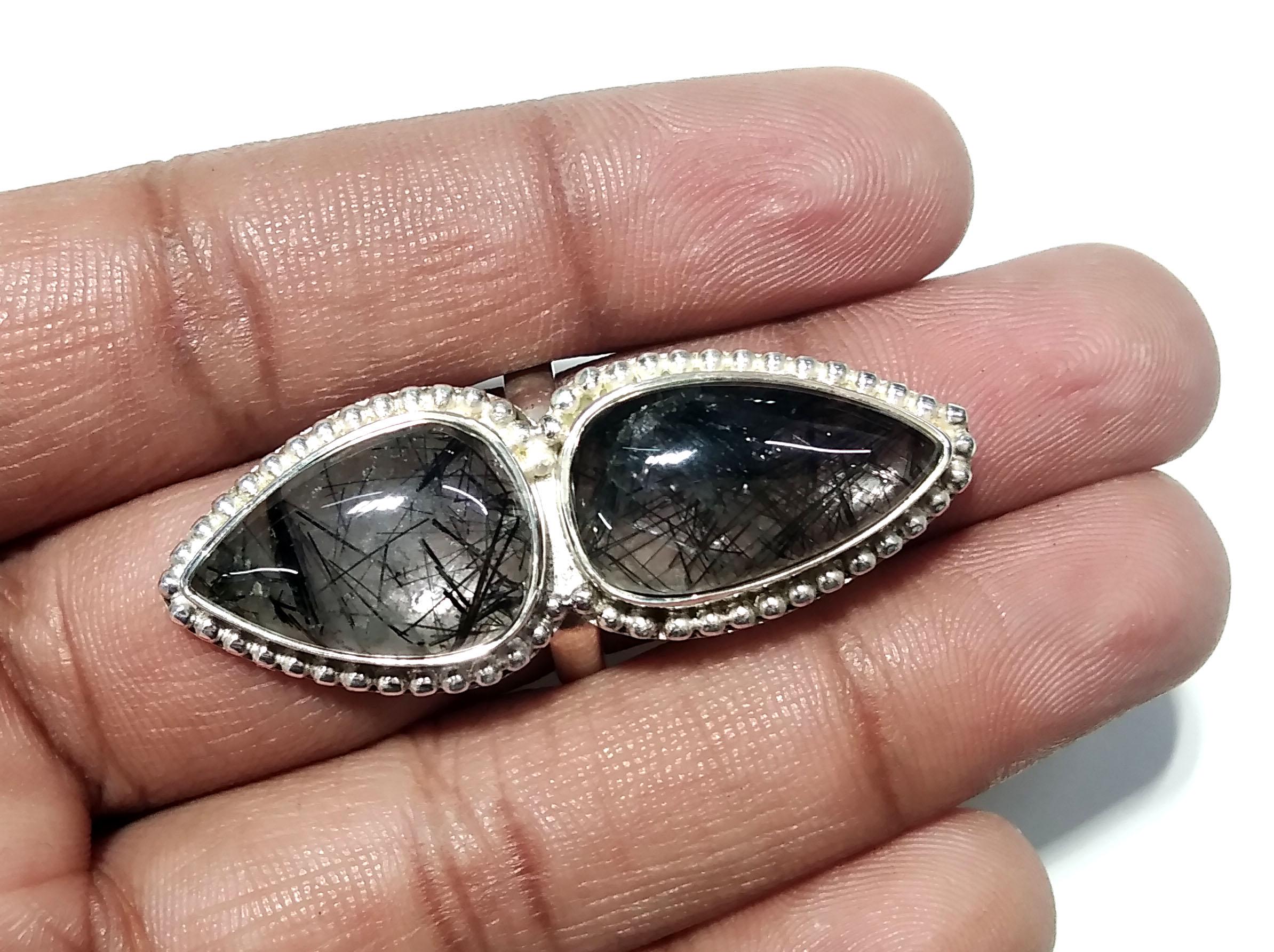 Black Rutile Cabochon Rings, 925 Starling Silver Jewelry, Natural Gemstone Black Rutile Ring, Beautiful Stylish Ring, For Girls/Women Ring